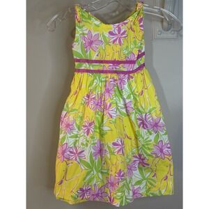 LILLY PULITZER Girls Yellow Pink Elephant Sun Dress 4 Twirly